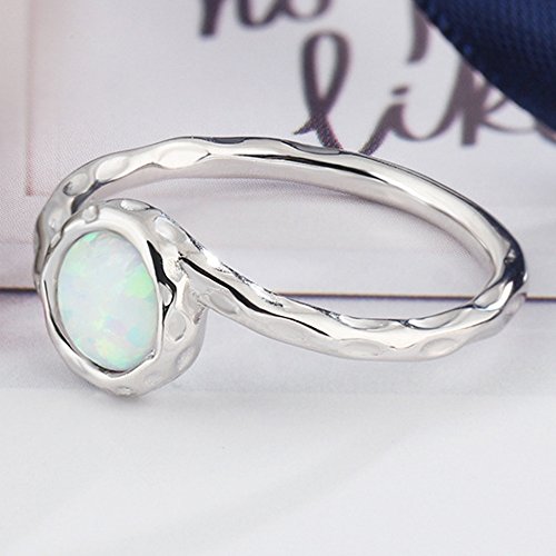 Jude Jewelers Stainless Steel Created Opal Hammered Wave Solitaire Wedding Engagement Promise Ring3