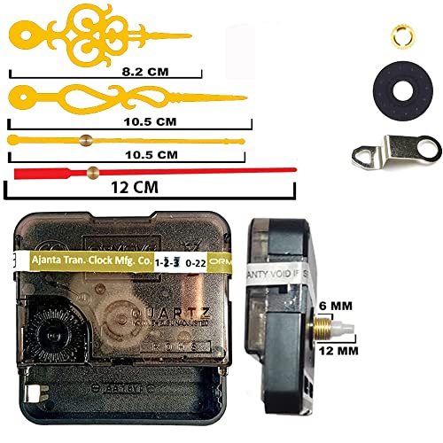 Image of Ajanja Mfg. Quartz Machine for Big Size Wall Clock,Battery Operated,Clock Movement Machine with Needles and Hook 12 MM (100% Made in India) (Gold,Red 1)