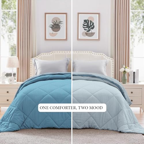 Image of Amazon Brand - Umi AC Comforter Double Bed | AC Blanket Double Bed | 220 GSM Ultra Super Soft Microfiber Reversible Lightweight ALL-Weather Bed Comforter /Duvet /Quilt (90 inchX86 inch Inche, Aqua & Light Blue)