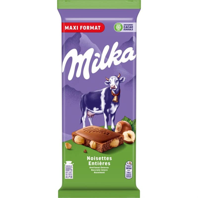 MILKA Latte nocciole intere 200G - Cioccolato al latte cremoso con nocciole croccanti - Gusto gourmet e consistenza fondente - Ideale per gli amanti del cioccolato. - Confezione da 4