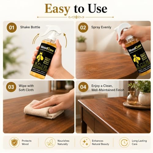 Image of Beeswax Furniture Polish Spray | Natural Wood Polish & Cleaner | Restores Shine & Protects Wooden Furniture, Tables, Chairs, Doors, Cabinets & Wood Surfaces (PACK OF 1) (WOOD CARE PACK OF 1)