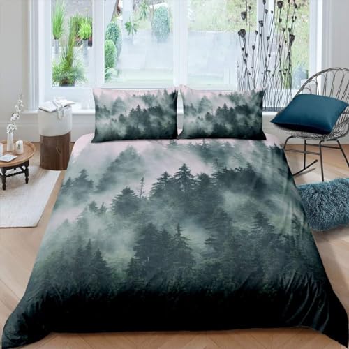 Homemissing Smoky Mountain Housse de Couette 220x240cm forêt Arbres Plantes Parure de Lit Nature Scenic Sets de Housse de Couette Hommes Adultes Paysage...