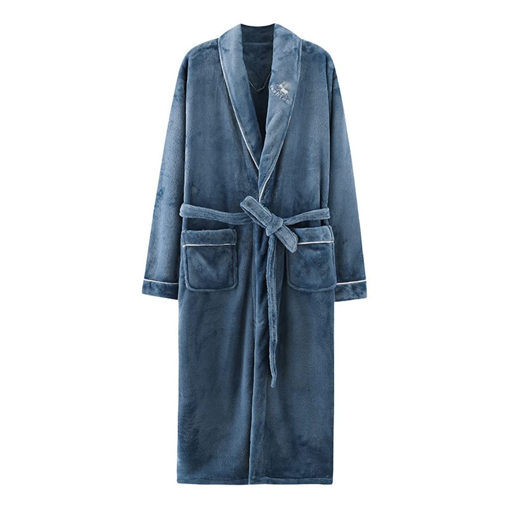 Albornoz de Franela de Invierno for Hombre con Aislamiento de Terciopelo Grueso, Ropa de casa, Albornoz y camisón(Medium)