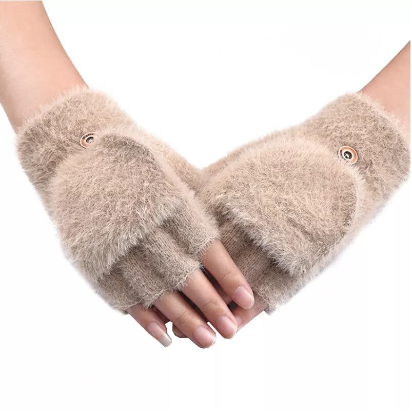 Winter Fingerless Gloves for Women Cute Winter Gloves Convertible Mittens Gloves for Cold Weather Women Woolen Gloves Half Finger Acrylic Angora Wool-image-28