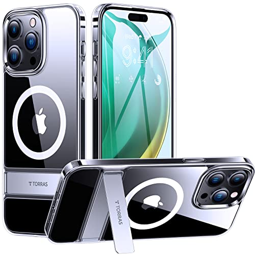 TORRAS for iPhone 14 Pro Max Case Clear with Magsafe Stand, [10FT Drop Protection] [3-Way Sturdy Kickstand] Anti-Yellowing Shockproof Magnetic iPhone 14 Pro Max Phone Case with Magsafe, Clear