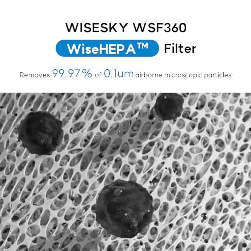 Image of WiseHEPA Carbon Replacement Filter Compatible with WS360A Air Purifier, 9.33 inchL x 9.33 inchW x 10.39 inchH, Removes Pollen, Dust, Smoke, 1 Pack, White, Coverage 1644 sq.ft
