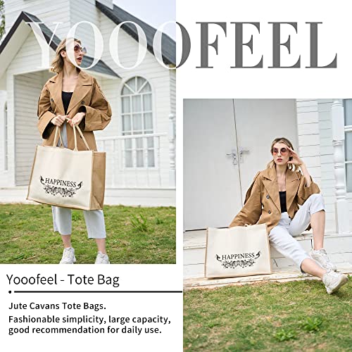 yooofeel Beach Tote Bag, Linen Cotton Canvas Bag School Thanksgiving Christmas Birthday Monogram, Large Encouragement Gifts for Women Teacher Mother Day Bride Ladies Cute Utility Tote Bag (HAPPINESS) by yooofeel - Used condition - Image 2