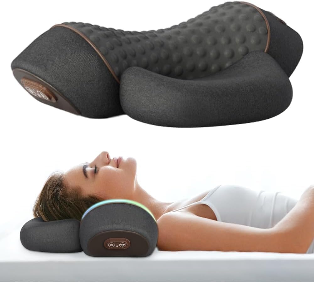 Cerviflex Almohada Cervical Masaje Qelara,Almohada de masaje cervical 3 en 1,de espuma viscoelástica Ayuda a Aliviar la Tensión Muscular para Descansar en Casa o Viaje (Gris oscuro)