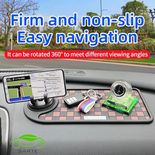 SARTE Car Dashboard Mat Anti-Slip Rubber Pad with Phone Holder Universal Non Slip Car Dashboard Sticky Adhesive Mat for Phones Sunglasses Keys(Black/Grey) Chess Design (Black/Grey) 6