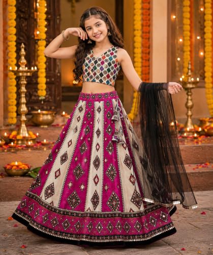 Image of Girls Art Silk Lehenga Choli Set with Net Dupatta (5-12 Years)