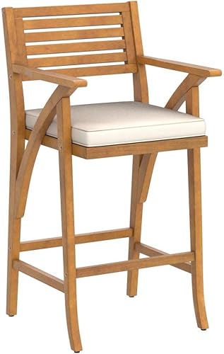 Miniatura 5 de Best Choice Products Juego de 2 taburetes de bar de madera de acacia para exteriores, sillas de bar para patio, piscina, jardín con cojines