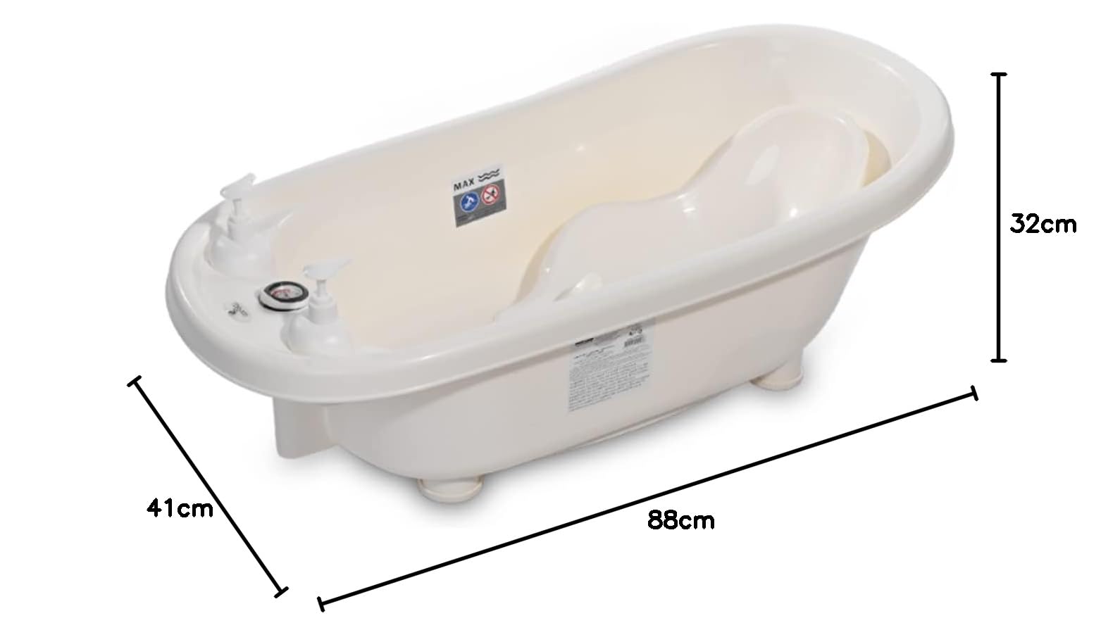 Lorelli - Bañera con Patas para Bebé 88cm con Termómetro y reductor - Con tubo para desaguar y ventosa para mayor seguridad - Incluye 2 botellitas para jabon