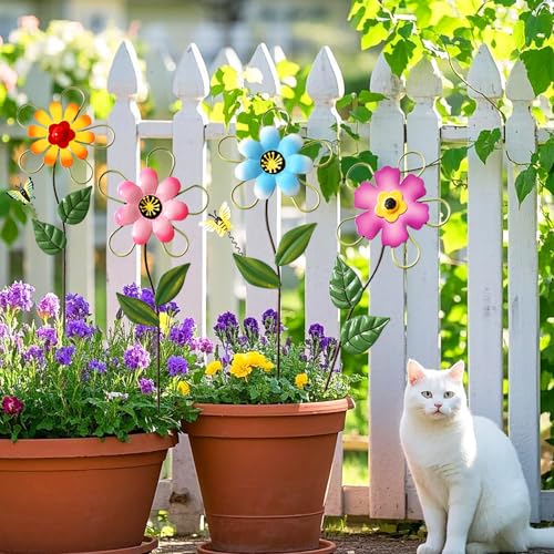 Image of Metal Flowers for Outside, 4-Pack Decorative Garden Stakes