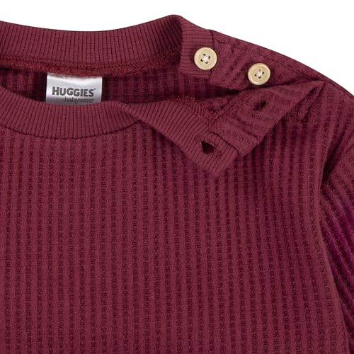 HUGGIES Waffle Knit Crewneck Sweatshirt and Pants 2-Piece Outfit Set - image 3