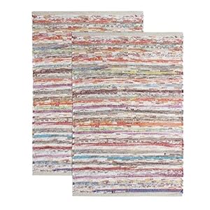 COTTON CRAFT Cotton Chindi Rag Rug – 2 Pack – Boho Farmhouse Rustic Area Accent Throw Rug – Handwoven Reversible Natural Recycled Yarn – Living Room Den Study Home Décor Gift -20 x 32 in – Multi Color