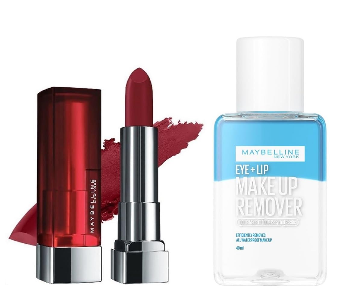 Maybelline New York Color Sensational Creamy Matte Lipstick -695 Divine Wine (3.9g) + Maybelline New York Makeup Remover 40ml