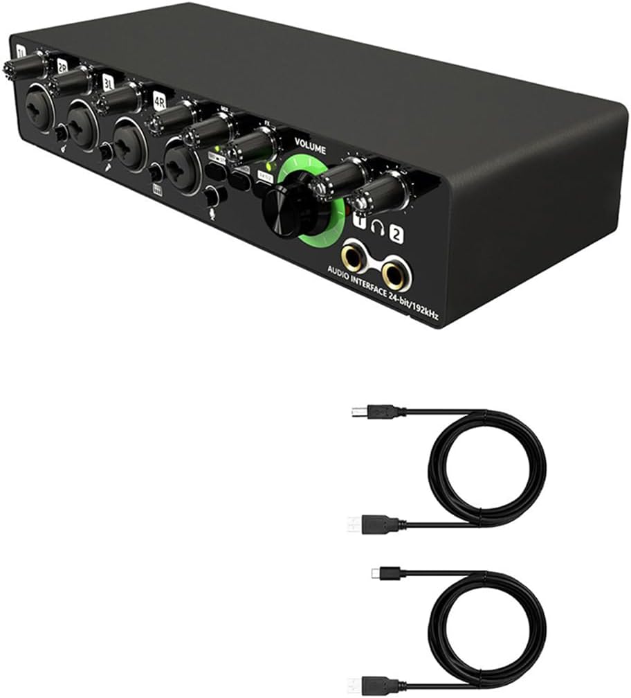 44 プロフェッショナル マイク サウンド カード 24 ビット 192KHz 4 ウェイ オーディオ インターフェイス ポッドキャ 24ビット プロフェッショナルオーディオインターフェースサウンドカード,USBコンピューター,podcastライブレコーディング用ドライバーフリー, 192KHz  ...