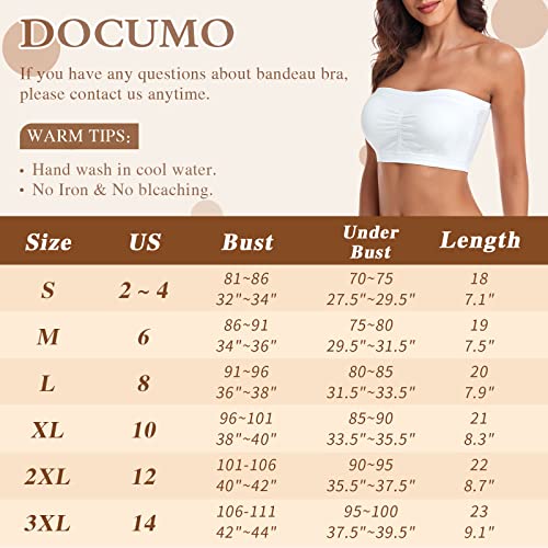 Documo Bandeau Bra Padded Wireless Strapless Bra For Women Bandeau Top Bra Comfort Wirefree Bandeau Bralette Tube Top (White, X-Large) #TOP4