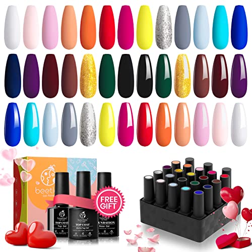 Beetles 20 Pcs Gel Nail Polish Kit - Soak Off LED Lamp Gel Polish Set Black White Glitter Nail Gel Polish With No Wipe Base and Top Coat for Nail Art Salon Starter Manicure Gifts for Women