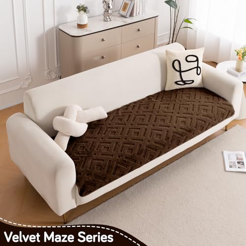 Image of HOKIPO 'Velvet Maze' Premium Anti Slip Sofa Cover Mats for L Shape and 1 /2 /3 Seater Sofa. Make Your Own Sofa Cover Set, 70(D) x 240(L) cm, Dark Brown (AR-5910-DBR)