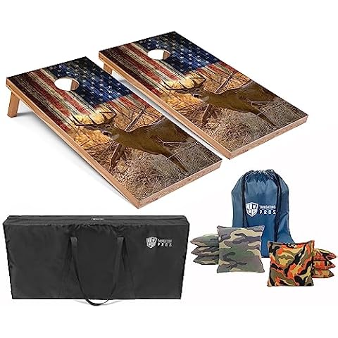Tailgating Pros American Themed Lightweight Corn Hole Board Set w/Bean Bags and Carrying Case - 4'x2' Cornhole Toss Cover