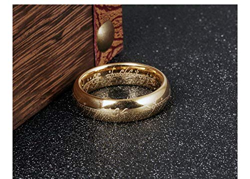 Engraved Wedding Band for Men by Ginger Lyne | Gold Tungsten Carbide Wedding Ring for Women or Couples |4mm or 6mm Heavy Comfort Fit Eternity Ring | Fantasy Bridal Jewelry for Him or Her2