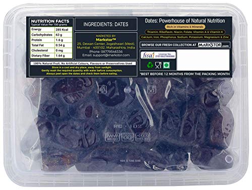 Image of Markstor Fresh Dark Dates - 800g, Premium Imported Black Dates. All-Natural. Rich in Vitamins & Minerals (400g x 2 Packs)