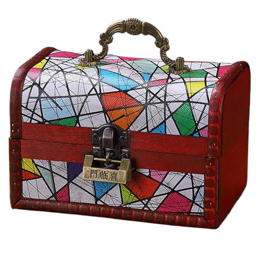 Caja de madera, baúl rústico decorativo con cerradura, almacenamiento de joyas, para dormitorio, sala de estar, armario, colección de mazo de juguetes, tesoro de cocina