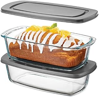 YH Goods Loaf Tin - 2 Pack Glass Baking Dish with Airtight Lids for Baking Bread, Brownies, Cakes, Ice Cream, Lasagna, Pasta & Terrine
