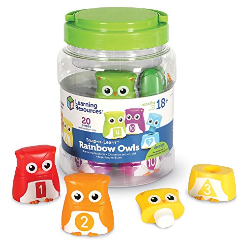 Image of Learning Resources Snap-n-Learn Rainbow Owls - 10 Pieces, 18+ months Color and Shape Recognition, Letter Owls, Alphabet Toy