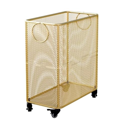 Panier à linge en fer doré à roulettes, coffre de rangement de luxe