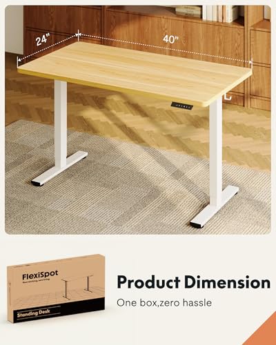 Image of FLEXISPOT EN1 One-Piece Standing Desk, Electric Adjustable with 4 Memory Presets, 176 LBS Capacity, Stable & Quiet, Seamless Desktop for Home Office & Dual Monitors, 40 inchx24 inch Maple(White Frame)