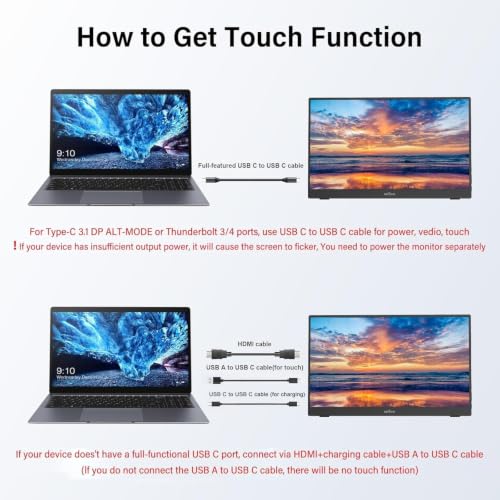 Image of 14 inch Portable Touchscreen Travel Monitor 1920 * 1200P IPS /HDR Laptop Screen Extender for Gaming and Computer Display, Compatible with Laptop PC Phone PS4 /PS5 Switch