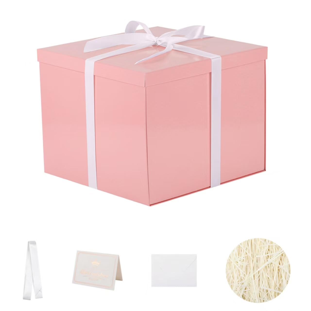 Large Gift Box with Lid 32x32x25 cm,Pink Gift Boxes for presents Packaging for Birthdays, Valentine's Day, Christmas (Include Shredded Paper Fill, Envelope Card Ribbon) — image 1