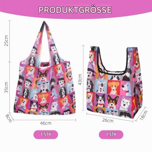 1 Stück Cartoon-Hund-Einkaufstasche Und 1 Stück Cartoon-Hund-Lunchbox-Tasche, Einkaufstasche Mit Großer Kapazität, Tragbare Faltbare Aufbewahrungstasche