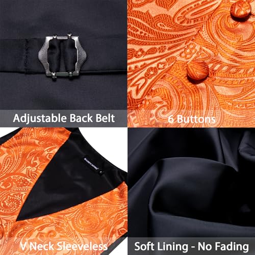 Image of Barry.Wang Men's Suit Vest Tie Bowtie Set Formal Silk Paisley Waistcoat Hanky Cufflinks Lapel Pin Set Wedding Party 7PCS