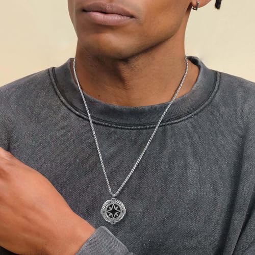 Stainless Steel Compass Necklace for Men, Silver Pendant Necklace for Men, North Star Design, Durable & Fade-Resistant Jewelry Gift for Him