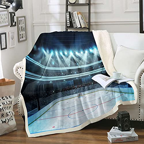 Homemissing Hockey Stadium Sherpa Blanket Kids Sport Theme Plush Blanket Ice Rink Sport Arena Fuzzy For Sofa Bed,Double 60x79 Inch