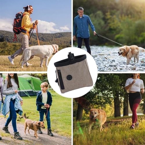 OUDQFCJ Multifunktionale Futtertasche mit Kotbeutelspender und Verstellbarem Gürtel, Hundetraining Futterbeutel, Hundesnackbeutel, Welpen Leckerlitasche, Leckerlibeutel für Hunde (Braun)