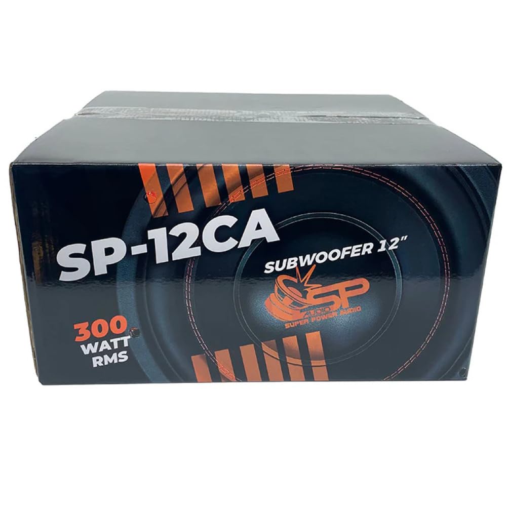 KIT SET PER SP AUDIO SP-12CA, 1 subwoofer da 30 cm 300 mm 12" di diametro, 300 watt rms 600 watt max, 4 ohm, 92,1 db spl, singola bobina, per auto, 1 pezzo + accessori omaggio