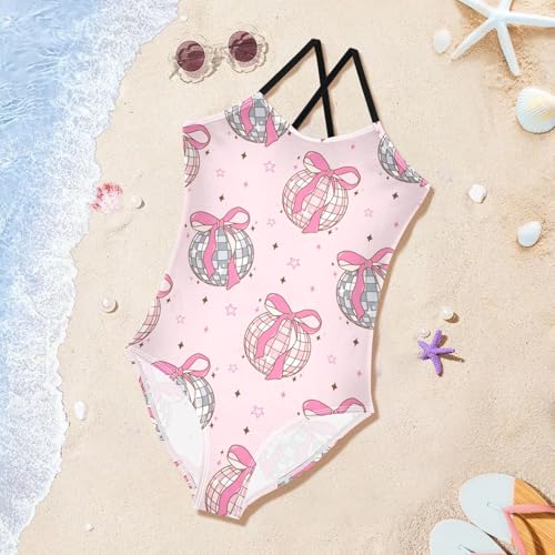 susiyo Girls One Piece Swimsuits Pink Disco Ball Bathing Suit Quick Dry Beach Swimwear for Toddler Girl 3-10T4