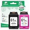Cartuchos de tinta 61XL remanufacturados para impresoras de tinta HP 61, color negro y color | Envy 4500 5530 4501 4502 5535 Officejet 4630 4635 2620 Deskjet 3050 3510 3055 3052 2540 1000 alto rendimiento