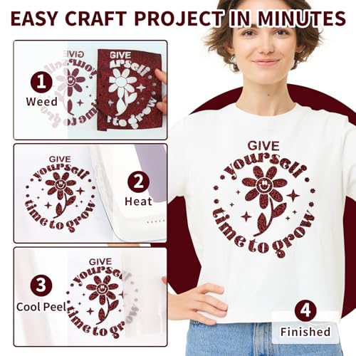 Image of VINYL FROG Maroon Glitter HTV Vinyl Roll 10 inch x8ft Shimmer Iron on Vinyl | Wine Red Glitter Heat Transfer Vinyl for T Shirts Heat Press Vinyl for All Cutting Machine, Easy to Cut & Peel Off & Transfer