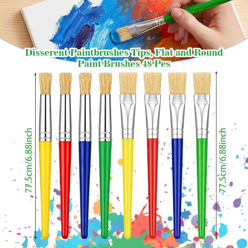 Afcabakila Set de 48 Pinceles Grandes de Cerda para Pintura, Redondo y Plano con Mangos de Colores para Acrílico y Acuarela miniatura 2