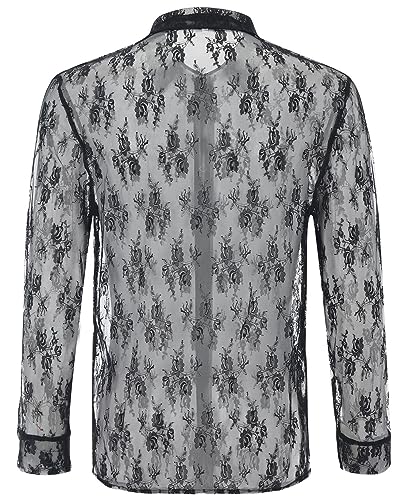 FEOYA Men’s Mesh See Through Shirts Sheer Transparent Club Party Casual Top Undershirts3