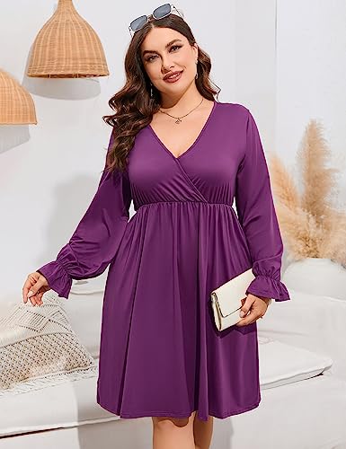 Image of ShopWonder Plus Size Dress Women's V Neck A-Line Knee Length Wrap Swing Dresses Plus Size A Line Party Mini Dress