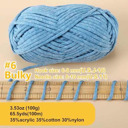 Image of 100g Yarn for Crocheting and Knitting,66yds /60m Cotton Yarn for Beginners,Cotton-Nylon Acrylic Blend Yarn for Beginners Crochet Kit Making(Denim Blue)