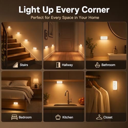 Image of ELEPHANTBOAT 2PCS Motion Sensor LED Light, Rechargeable Wall Light, Under Cabinet & Wardrobe Lights, 3 Color Sensor Light for Home Indoor with Auto On /Off & USB Charging