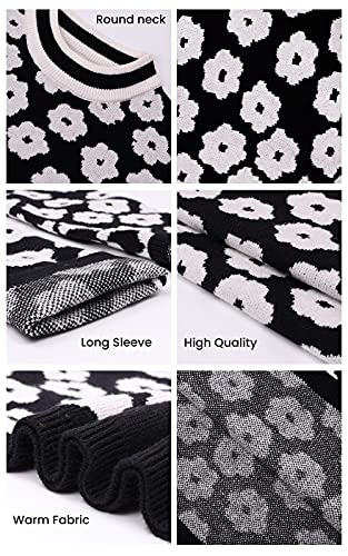 Image of PRETTYGARDEN Women's Knit Floral Print Sweater Crewneck Long Sleeve Lightweight Pullover Sweatshirt
