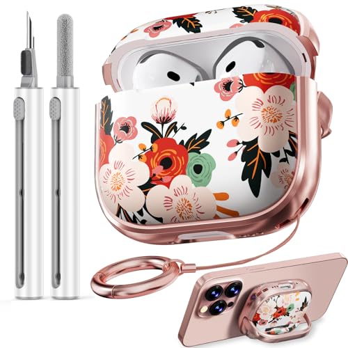 Image of Inesore for AirPods 4 Case Cover 2024 with Lock-White Peony | Two-Piece Design,with Gold Keychain & Cleaning Pen,Support Wireless Charging,Cute Luxury Case for Women Girly